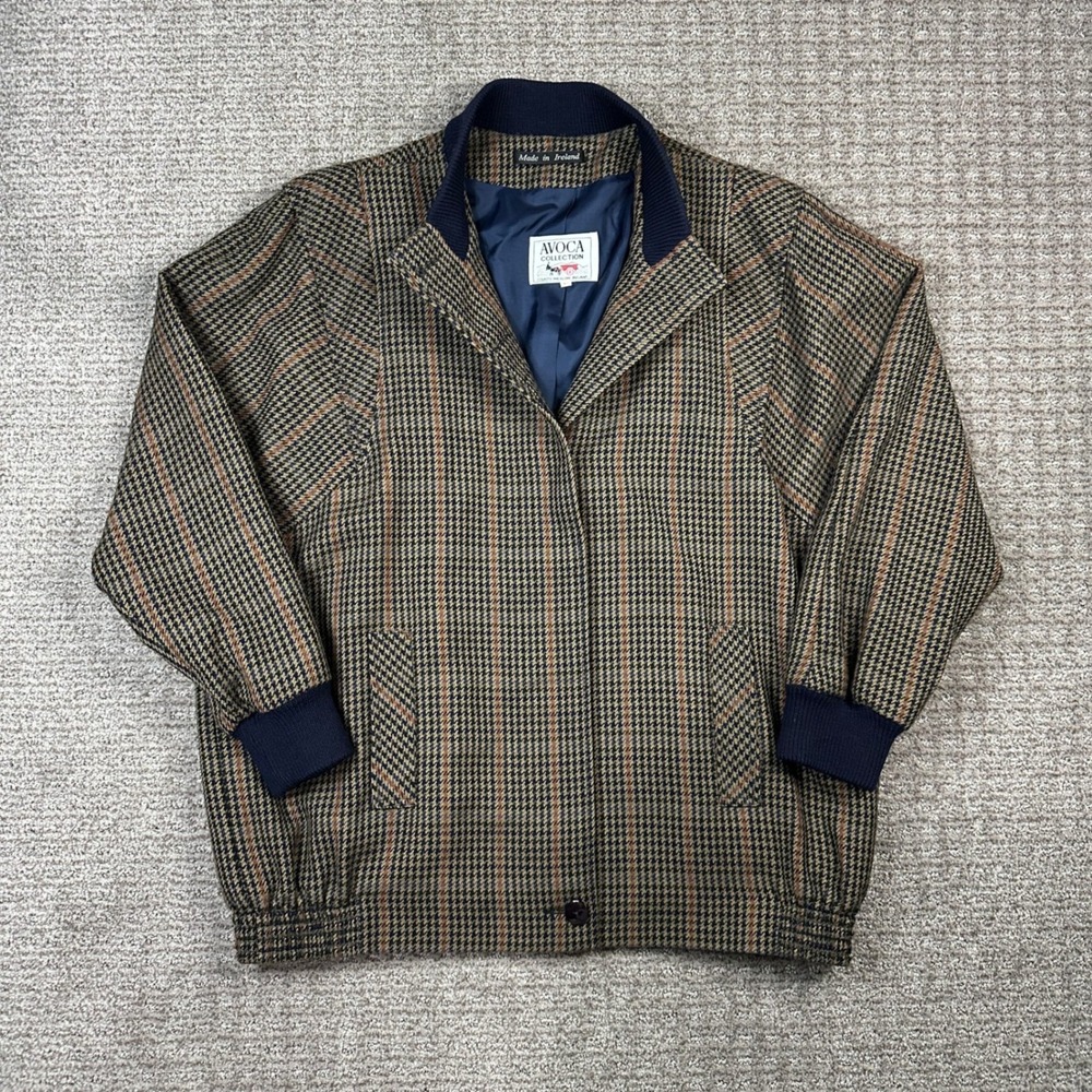 Vintage Avoca Collection Pure New Wool Houndstooth Jacket Made in Ireland Mens M